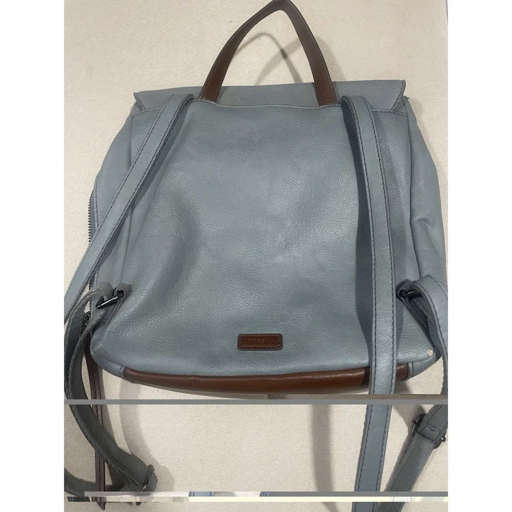 Fossil Blue Leather Studded Square Y2K Backpack Purse‎ 10